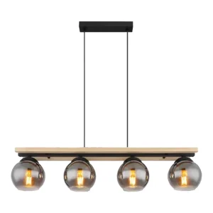 Lámpara Colgante Lineal de Madera y Negro 4 Luces E14 Cristal Fumé IP20 Interior – Campiluz - Image 1
