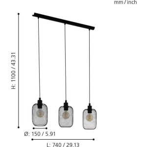 Lámpara de Techo WRINGTON Industrial de Rejilla Negra 3xE27 – Eglo - Image 3